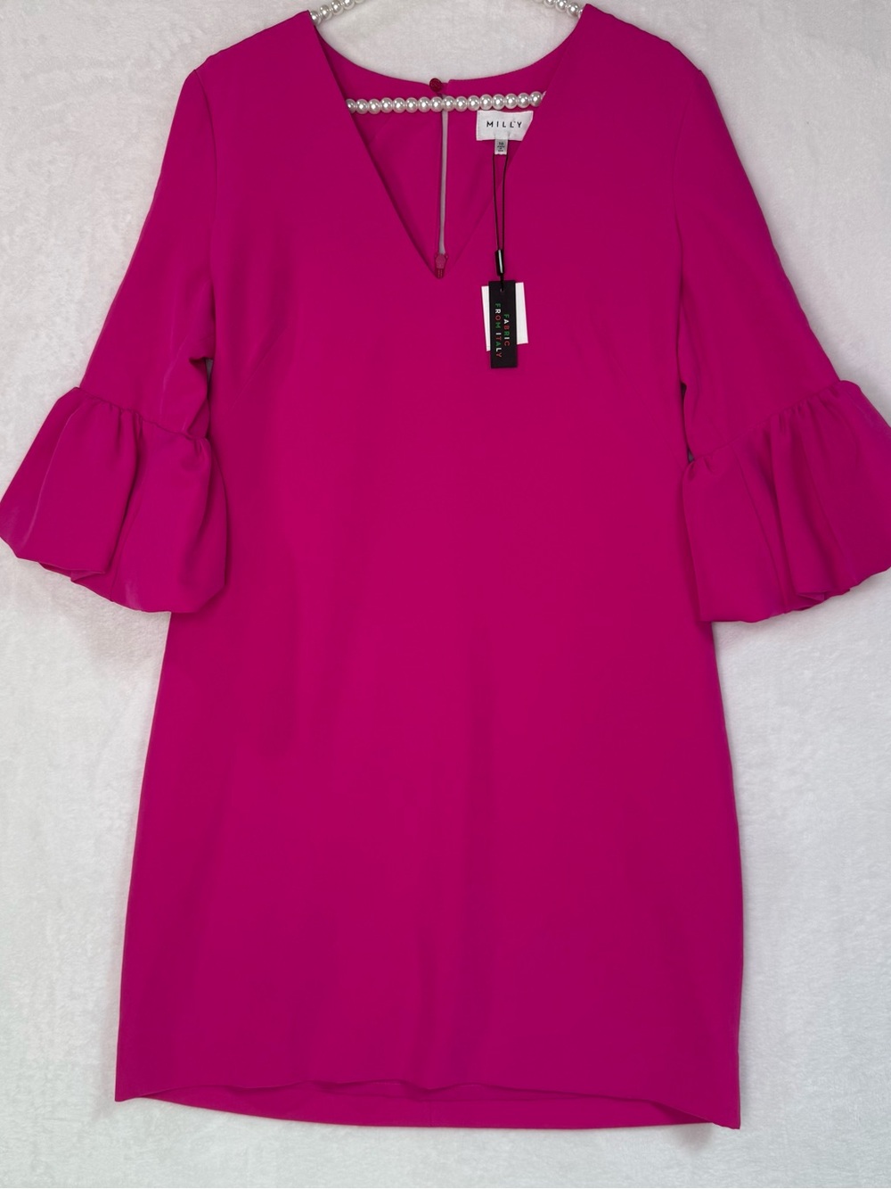 MILLY Magenta Bell Sleeve Morgan Italian Cady V-Neck Sheath Dress size 10
